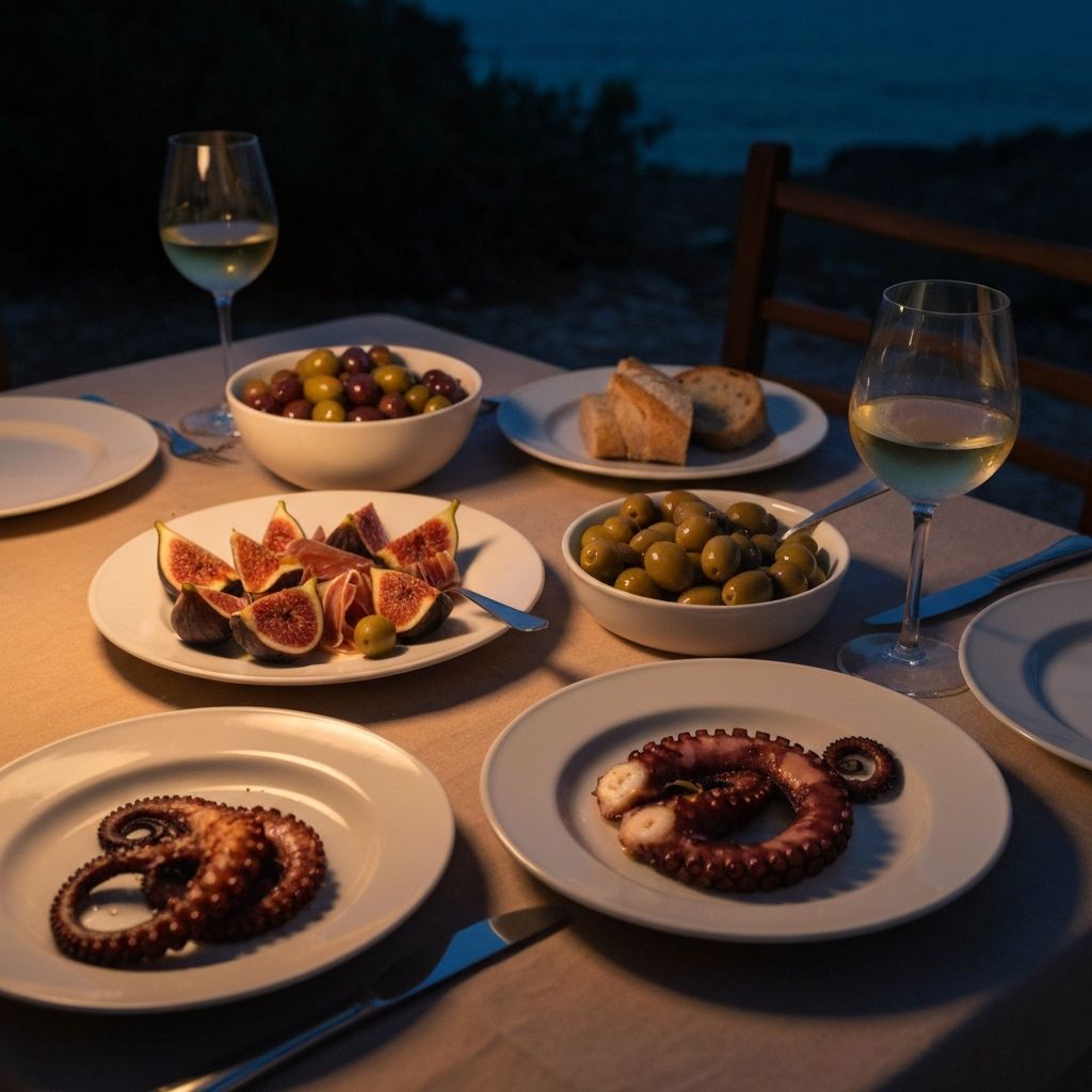 Pristup - više malih tanjura u sumraku, raznolike hrane